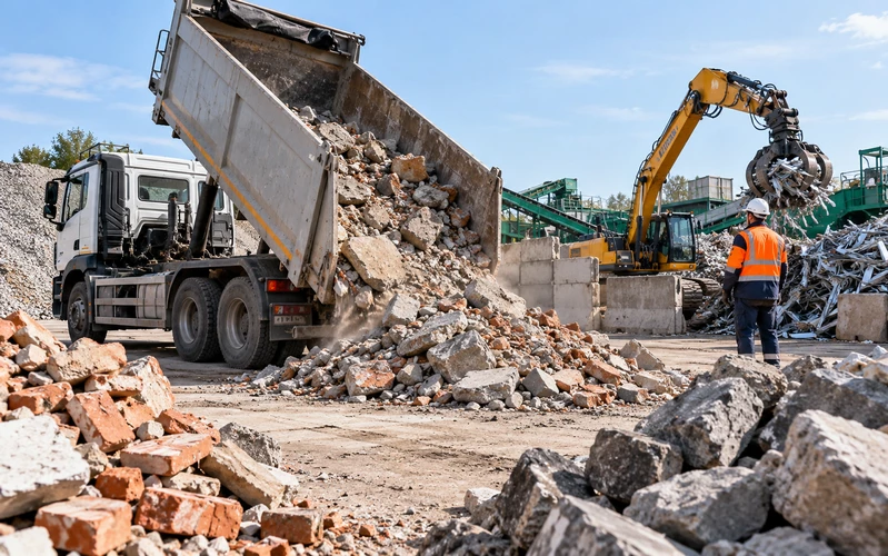 Vertido de escombros en planta de reciclaje
